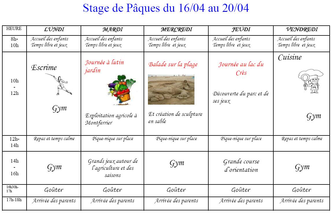 Programme Stage Pâques 2012