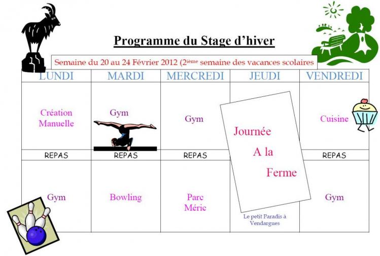 Programme Stage Hiver 2012